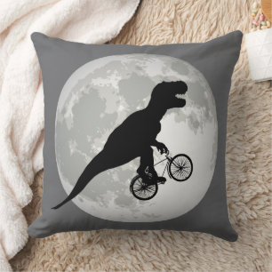 Funny T-Rex Riding Bicycle Throw Pillow
