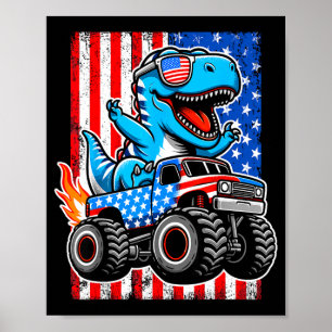 Funny t-rex riding monster truck 4th of julyFunny Poster