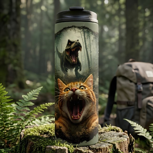 Funny T-Rex & Screaming Cat Meme Thermal Tumbler (Creator Uploaded)
