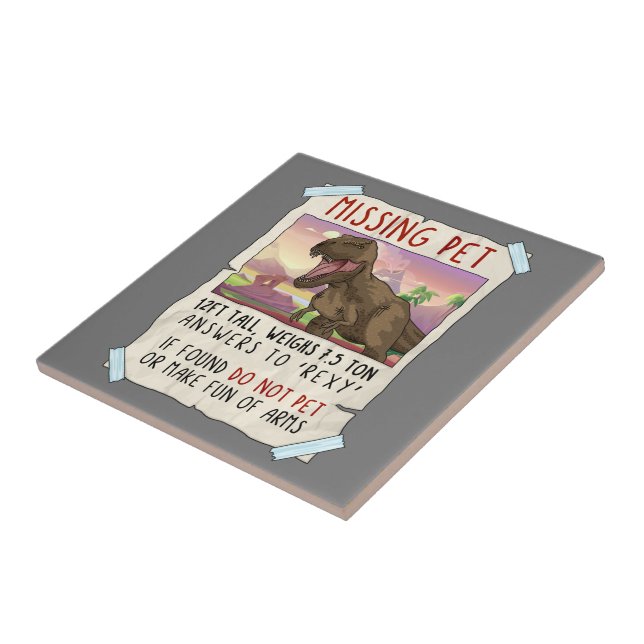 Funny T Rex Tshirt, Funny Missing Pet Tee, Dinosau Tile (Side)