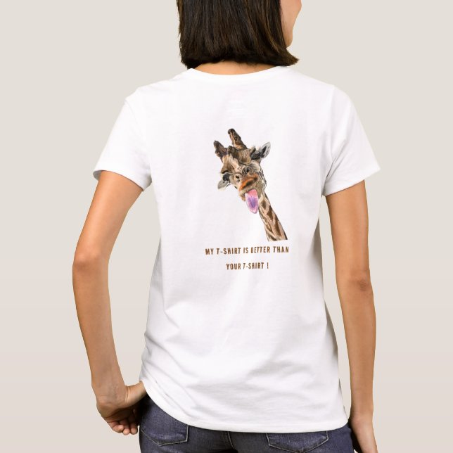 Funny T-Shirt Gift Playful Giraffe - Your Text (Back)