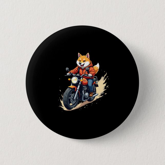 Funny T-Shirt, Shiba Inu, Motorcycle, Dog, Puppet, 2 Inch Round Button (Front)