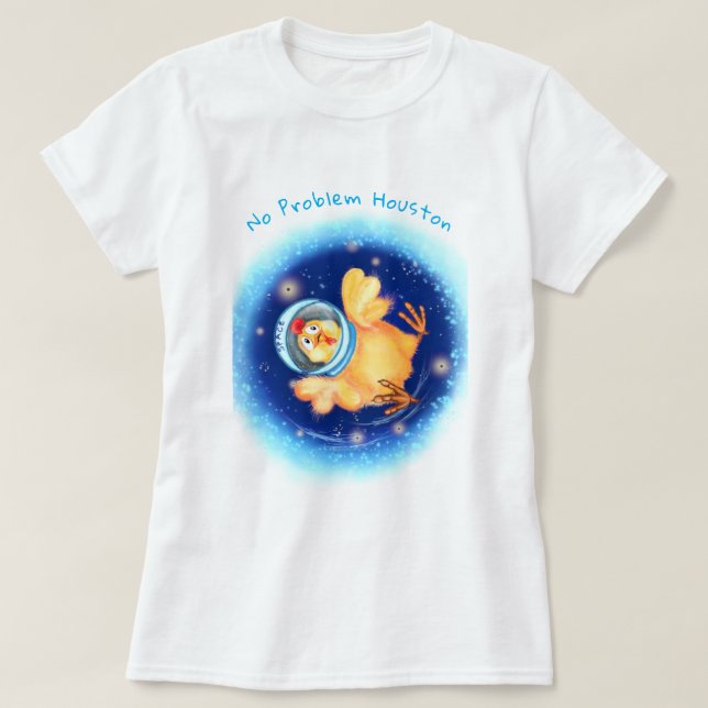 Funny T-Shirt with Chicken Astronaut - Custom Text (Design Front)