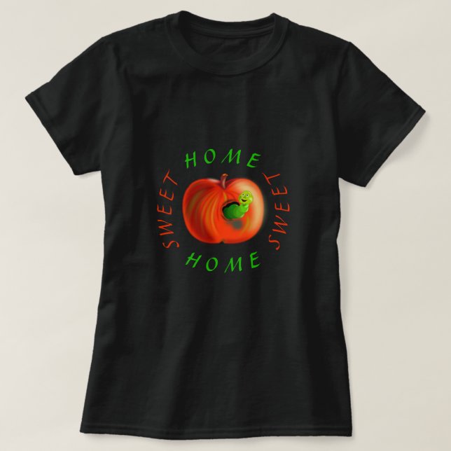 Funny T-Shirt with Happy Apple Worm - Custom Text (Design Front)