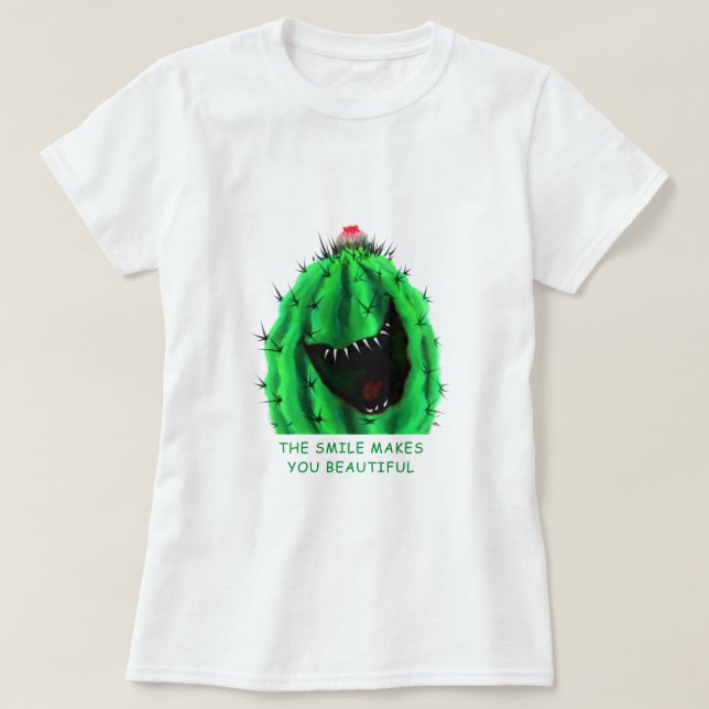 Funny T-Shirt with Happy Cactus - Custom Text (Design Front)