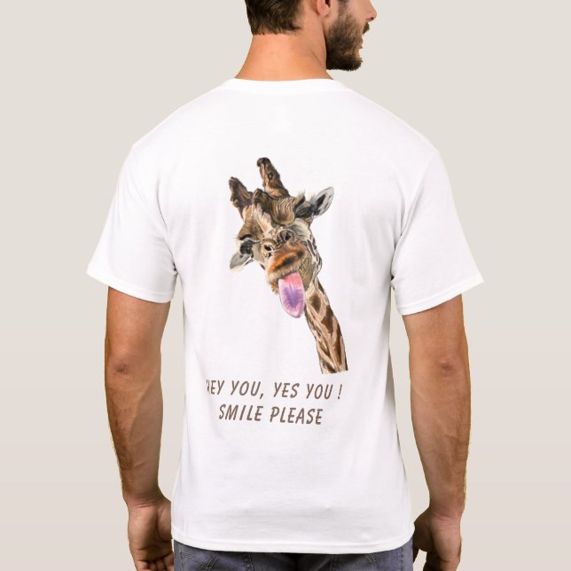 Funny T-Shirt with Playful Giraffe - Custom Text (Back)