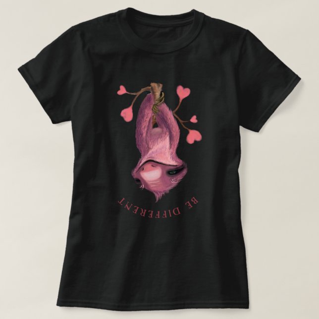 Funny T-Shirt with Playful Sloth - Custom Text (Design Front)