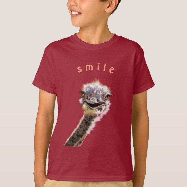 Funny T-Shirts with Happy Ostrich - Smile (Front)