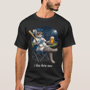 Funny Tabby Cat Ballfield Baseball Field Live Here T-Shirt