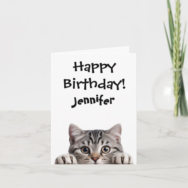 Funny Tabby Cat Birthday Folded Greeting Card (Front)