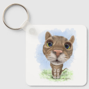 Funny Tabby Cat Cartoon Keychain