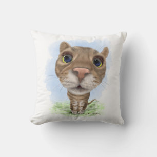 Funny Tabby Cat Cartoon Throw Pillow