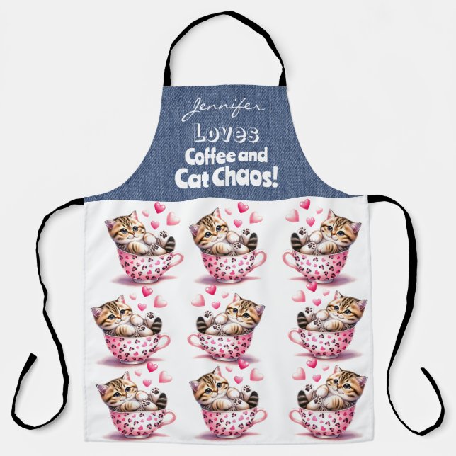 Funny Tabby Cat Coffee Lover All-Over Print Apron (Front)