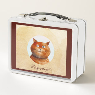 Funny Tabby Cat Feline Personalized Metal Lunch Box
