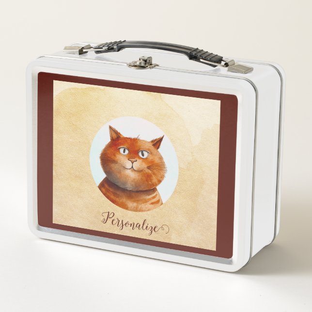 Funny Tabby Cat Feline Personalized Metal Lunch Box (Front)