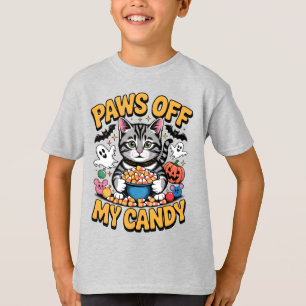 Funny Tabby Cat Halloween, Paws Of My Candy T-Shirt