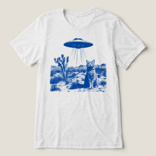 Funny Tabby Cat UFO Alien Abduction Desert Tri-Blend Shirt