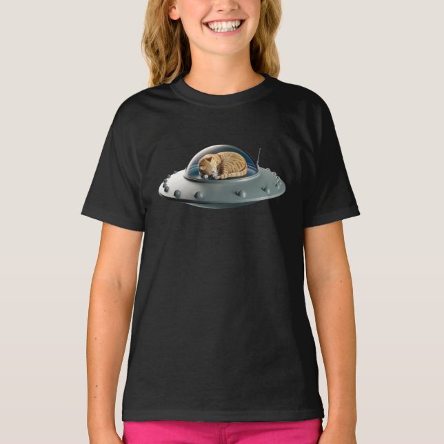 Funny Tabby Space Nap Kids' T-Shirt (Front)