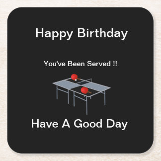 Funny Table Tennis Served, Square Paper Coaster
