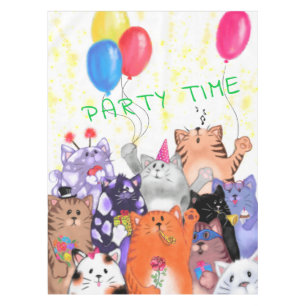 Funny Tablecloth with Happy Cats Party Custom Text