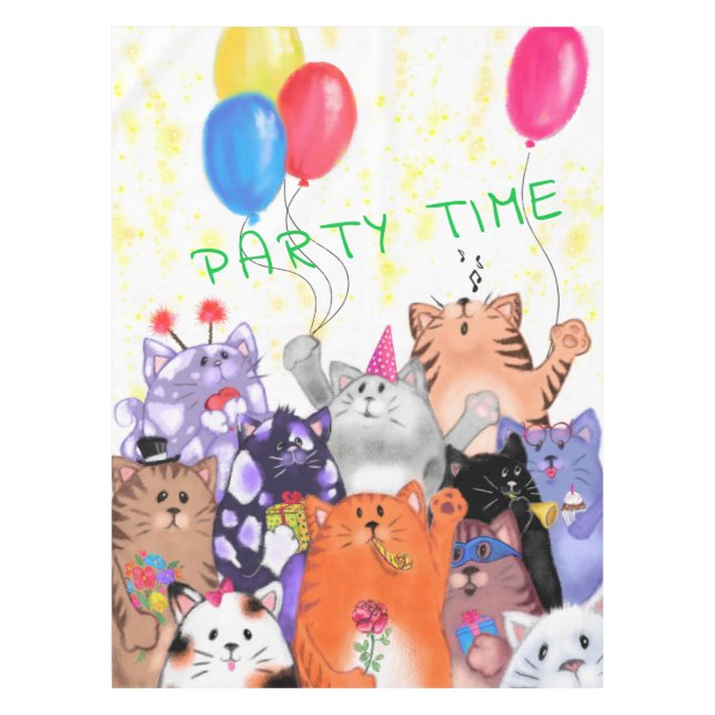 Funny Tablecloth with Happy Cats Party Custom Text (Front)