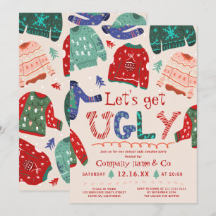 Funny tacky ugly sweater beige corporate Christmas Invitation
