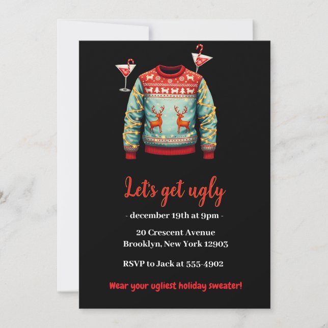  Funny Tacky Ugly Sweater Christmas Party Invitation (Front)