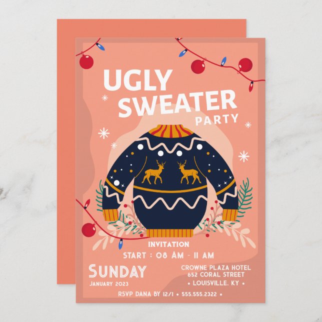 Funny tacky ugly sweater grey corporate Christmas  Invitation (Front/Back)
