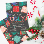 Funny tacky ugly sweater grey corporate Christmas Invitation<br><div class="desc">Funny tacky ugly sweater grey corporate Christmas invitation. ALL the illustrations colours are editable! Get creative with these fun ugly Christmas sweater,  featuring an ugly hand lettered typography. On editable chalk dark grey.</div>