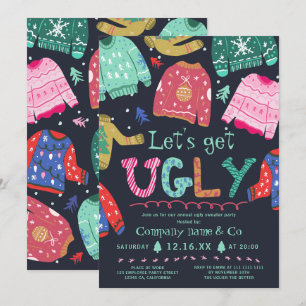 Funny tacky ugly sweater navy corporate Christmas Invitation