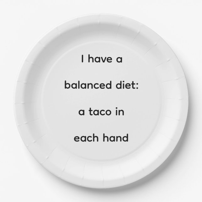 Funny Taco Balanced Diet Paper Plate (Front)