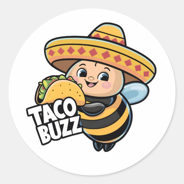 Funny Taco Buzz Bumble Bee  Classic Round Sticker (Front)