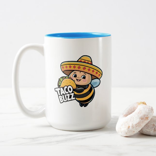 Funny Taco Buzz Bumble Bee Two-Tone Coffee Mug (With Donut)