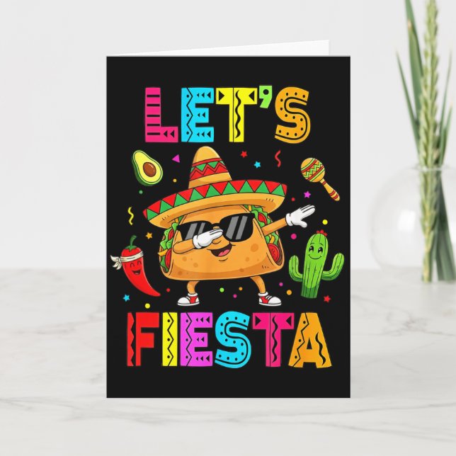 Funny Taco Lets Fiesta Party Cinco De Mayo Vibes M Card (Front)