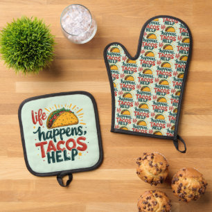 Funny Taco Lover Fiesta Foodie Humor Art Blue Oven Mitt & Pot Holder Set