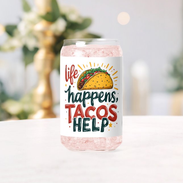 Funny Taco Lover Fiesta Foodie Humour Art White Can Glass (Insitu (Wedding))