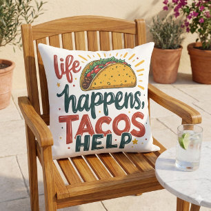 Funny Taco Lover Fiesta Foodie Humour Art White Outdoor Pillow