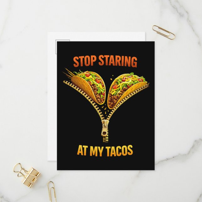 Funny Taco Lover Stop Staring Invitation Postcard (Front/Back In Situ)