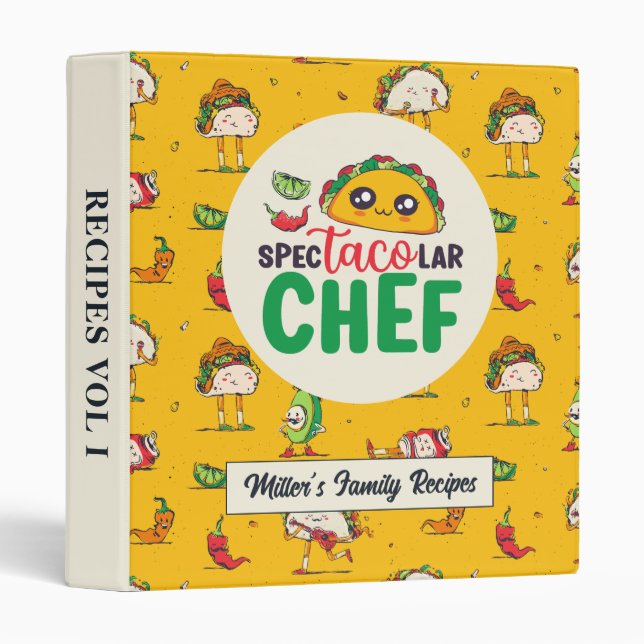 Funny Taco Mexican Food Chef Cinco De Mayo Pattern Binder (Front/Spine)