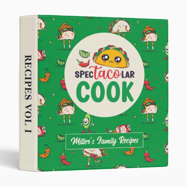 Funny Taco Mexican Food Cook Cinco De Mayo Pattern Binder (Front/Spine)