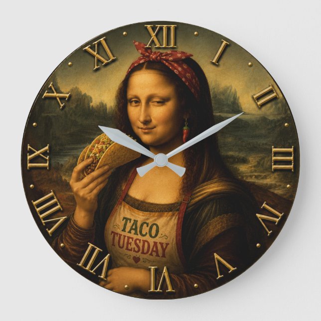 Funny Taco Mona Lisa  Large Clock (Front)
