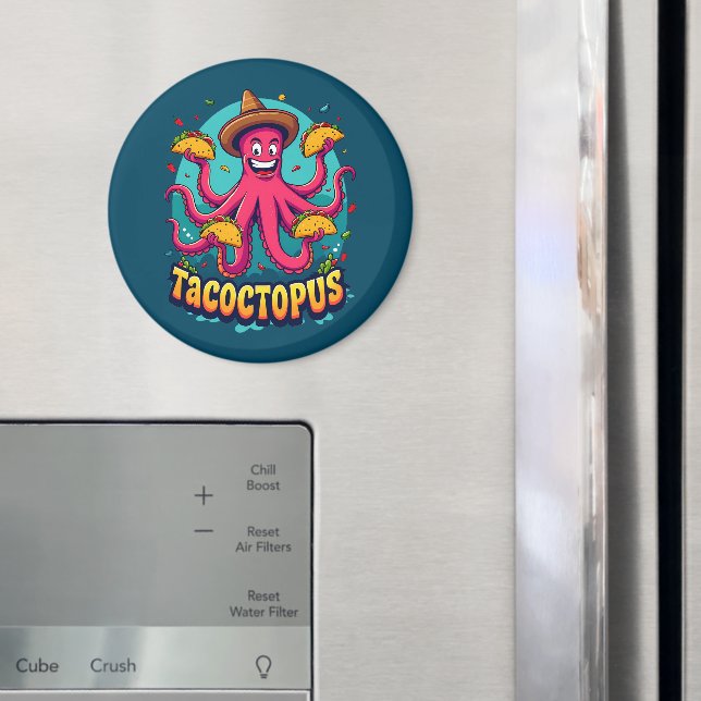 Funny Taco Octopus Cartoon Food Pun Magnet (In Situ (Fridge))