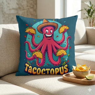 Funny Taco Octopus Cartoon Food Pun Throw Pillow