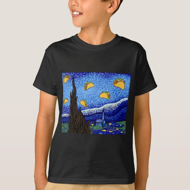 Funny Taco , Starry Night With Tacos, Taco Lover T-Shirt (Front)