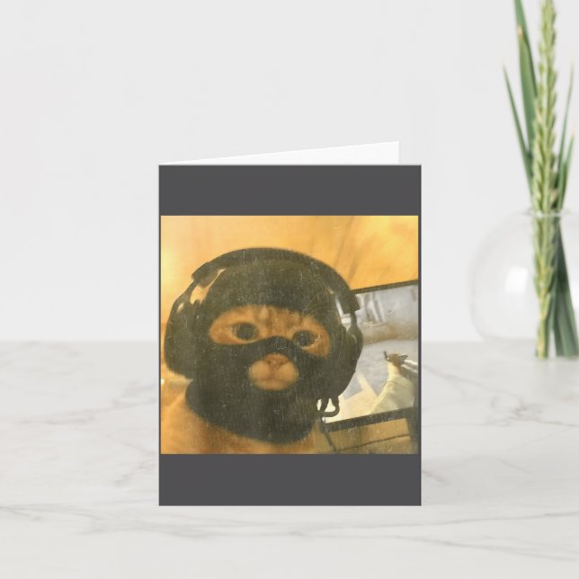 Funny Tactical Gamer Cat Meme Graphic  Card (Front)