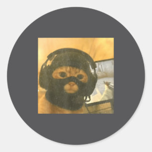 Funny Tactical Gamer Cat Meme Graphic  Classic Round Sticker