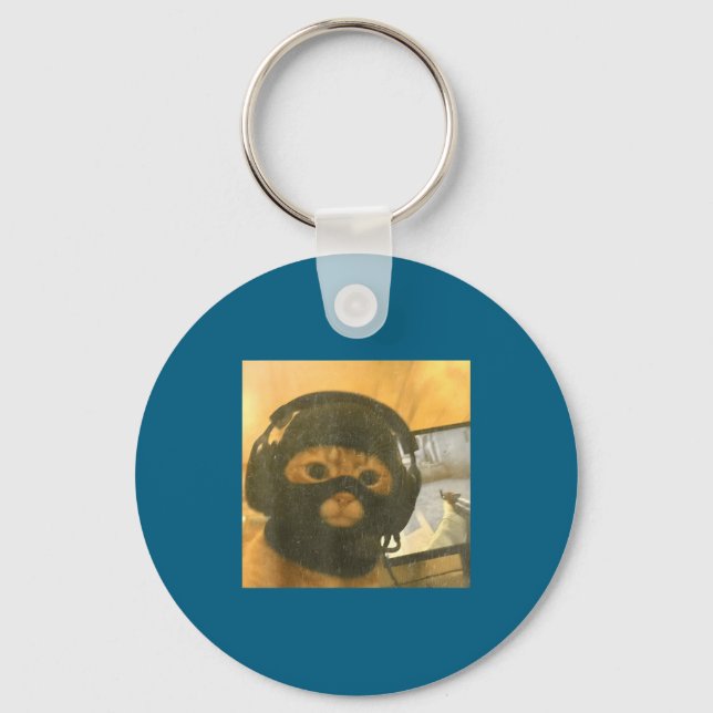 Funny Tactical Gamer Cat Meme Graphic  Keychain (Front)
