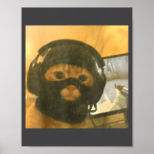 Funny Tactical Gamer Cat Meme Graphic Poster