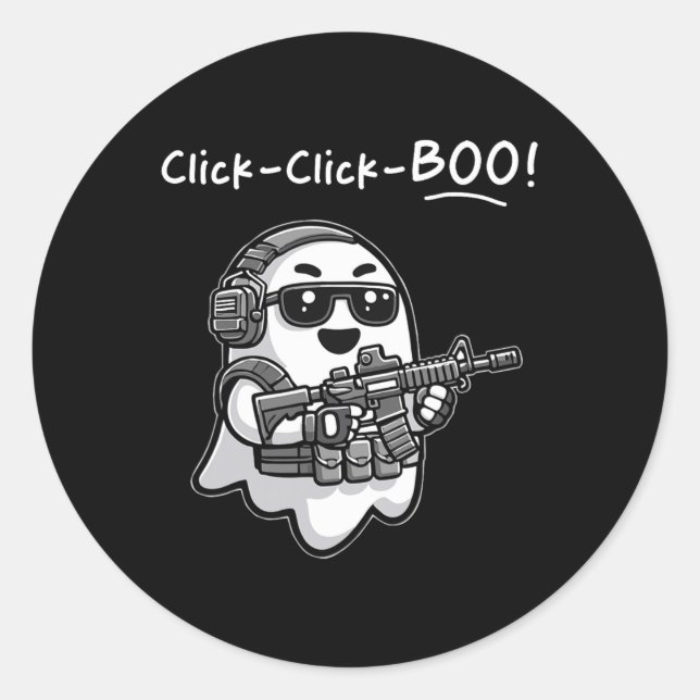 Funny Tactical Ghost Click Click Boo Halloween Vet Classic Round Sticker (Front)