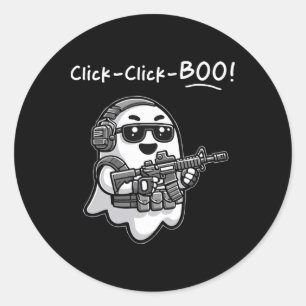Funny Tactical Ghost Click Click Boo Halloween Vet Classic Round Sticker